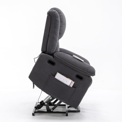 Fauteuil inclinable électrique beige pour personnes âgées avec massage, chauffage, inclinaison réglable, poches latérales et positions infinies