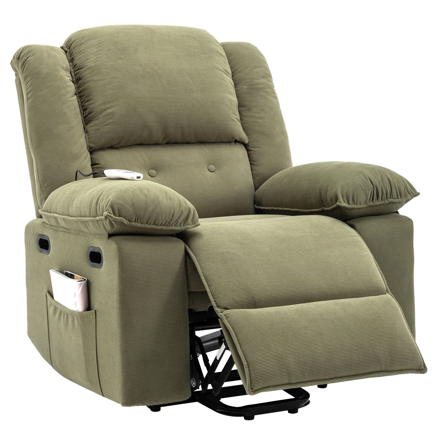 Fauteuil inclinable électrique beige pour personnes âgées avec massage, chauffage, inclinaison réglable, poches latérales et positions infinies