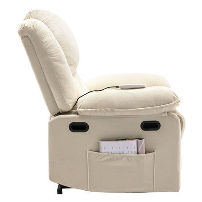 Fauteuil inclinable électrique beige avec massage, chauffage et accoudoirs rétractables