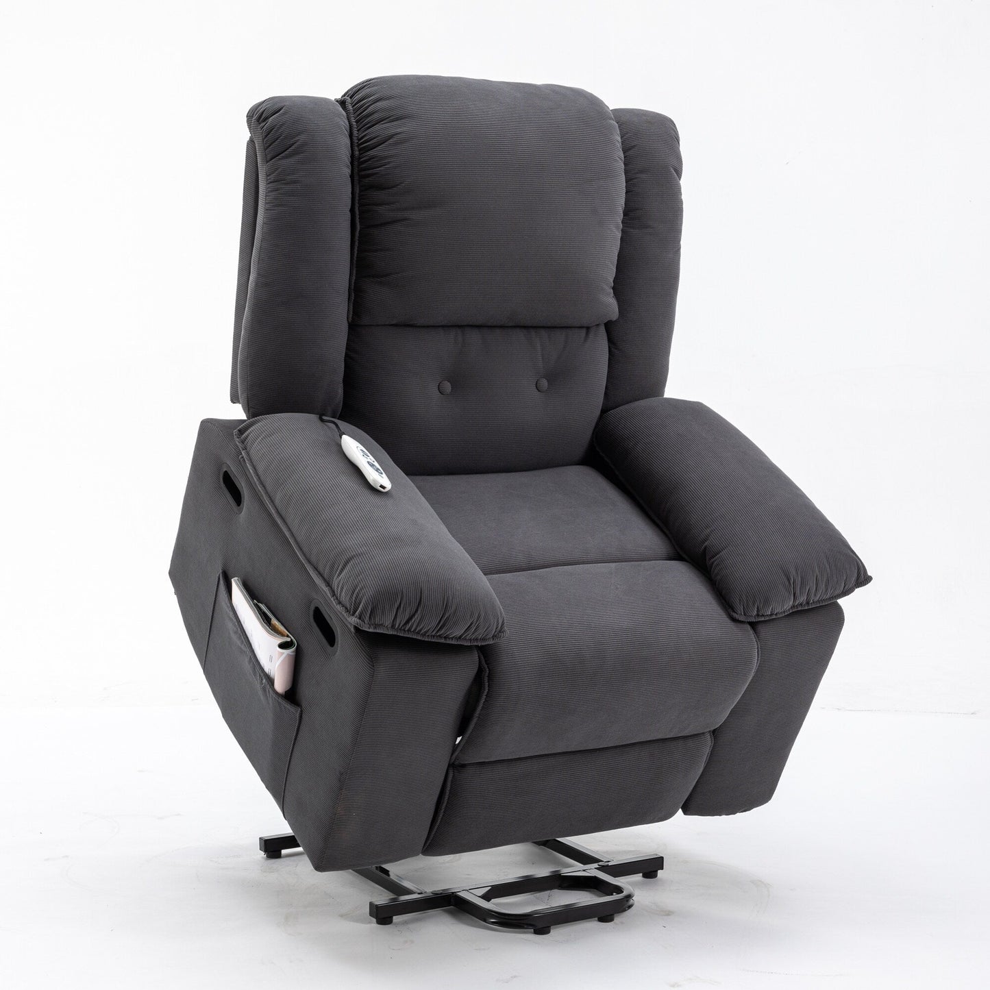 Fauteuil inclinable électrique beige avec massage, chauffage et accoudoirs rétractables