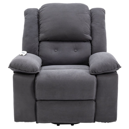 Fauteuil inclinable électrique beige avec massage, chauffage, inclinaison infinie, poches latérales et accoudoirs rétractables