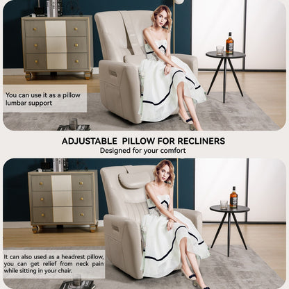 Fauteuil inclinable électrique beige avec pivot, mouvement de bascule et coussin lombaire