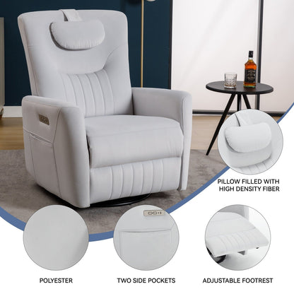 Fauteuil inclinable pivotant électrique beige avec support lombaire et ports USB