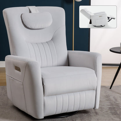 Fauteuil inclinable pivotant électrique beige avec support lombaire et ports USB