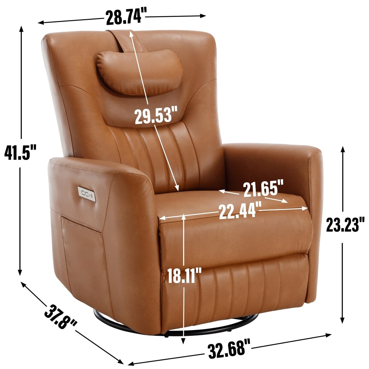 Fauteuil inclinable pivotant électrique beige avec support lombaire et cervical, ports de chargement USB et Type-C