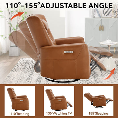 Fauteuil inclinable pivotant électrique beige avec support lombaire et cervical, avec options de chargement USB et Type-C