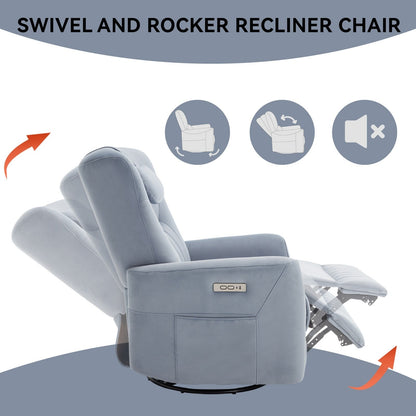 Fauteuil inclinable pivotant électrique beige avec support lombaire et cervical, avec options de chargement USB et Type-C