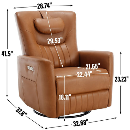 Fauteuil inclinable pivotant électrique beige avec support lombaire et cervical, avec options de chargement USB et Type-C