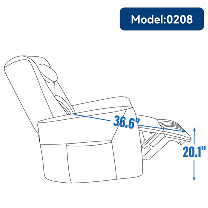 Fauteuil inclinable pivotant électrique beige avec support lombaire et cervical, avec options de chargement USB et Type-C