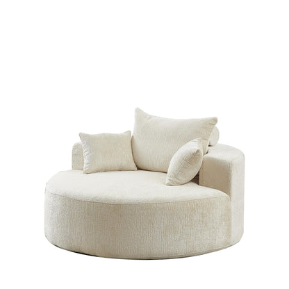Canapé-lit simple rond en chenille beige avec coussin de dossier
