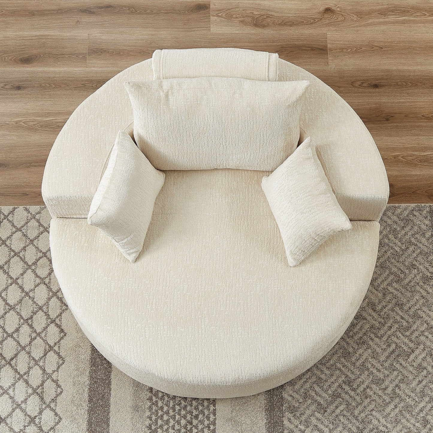 Canapé-lit simple rond en chenille beige avec coussin de dossier
