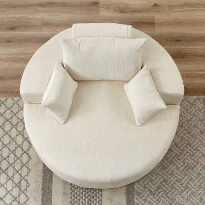 Canapé-lit simple rond en chenille beige avec coussin de dossier