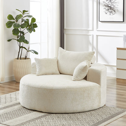 Canapé-lit simple rond en chenille beige avec coussin de dossier