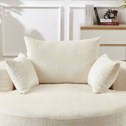 Canapé-lit simple rond en chenille beige avec coussin de dossier