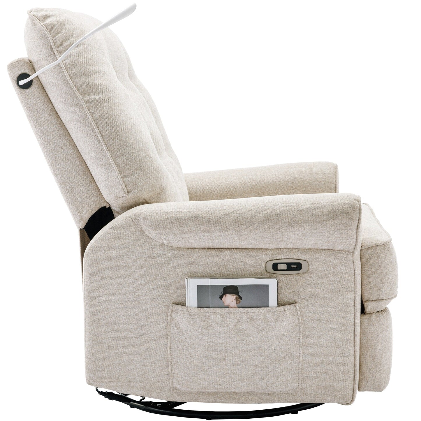 Fauteuil inclinable pivotant beige avec ports USB et base à bascule