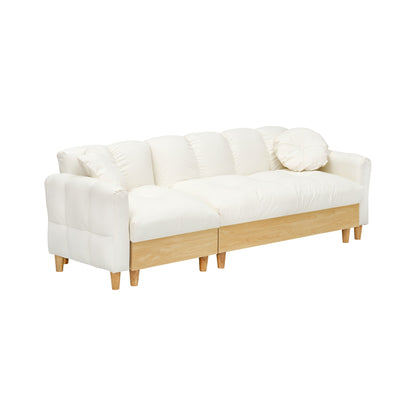 Canapé-lit 3 places rembourré moderne en tissu technique beige 84,64 avec oreillers, siège de rangement et tiroir