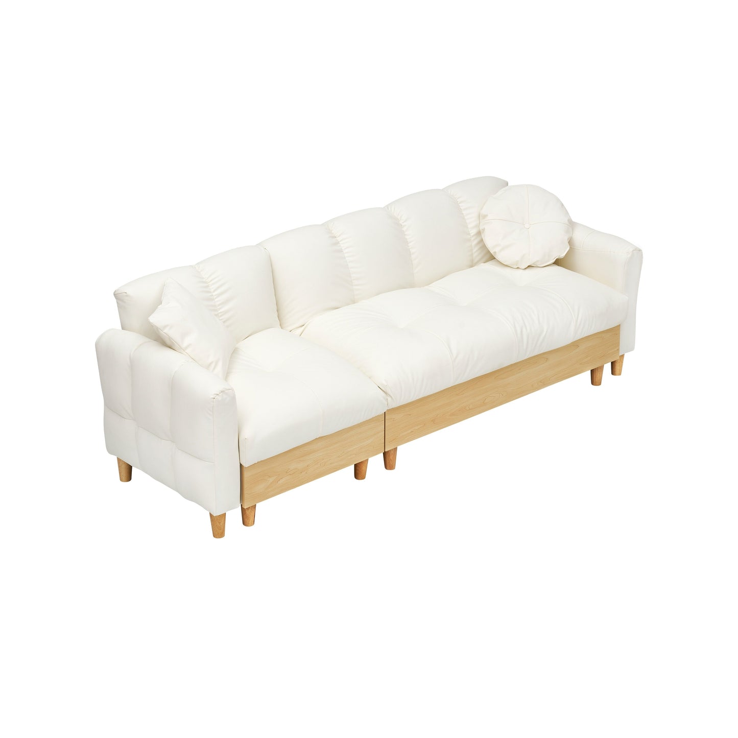 Canapé-lit 3 places rembourré moderne en tissu technique beige 84,64 avec oreillers, siège de rangement et tiroir