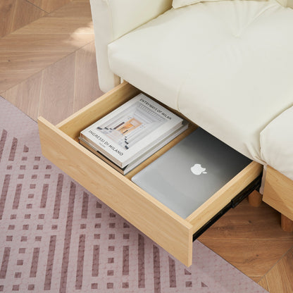 Canapé-lit 3 places rembourré moderne en tissu technique beige 84,64 avec oreillers, siège de rangement et tiroir