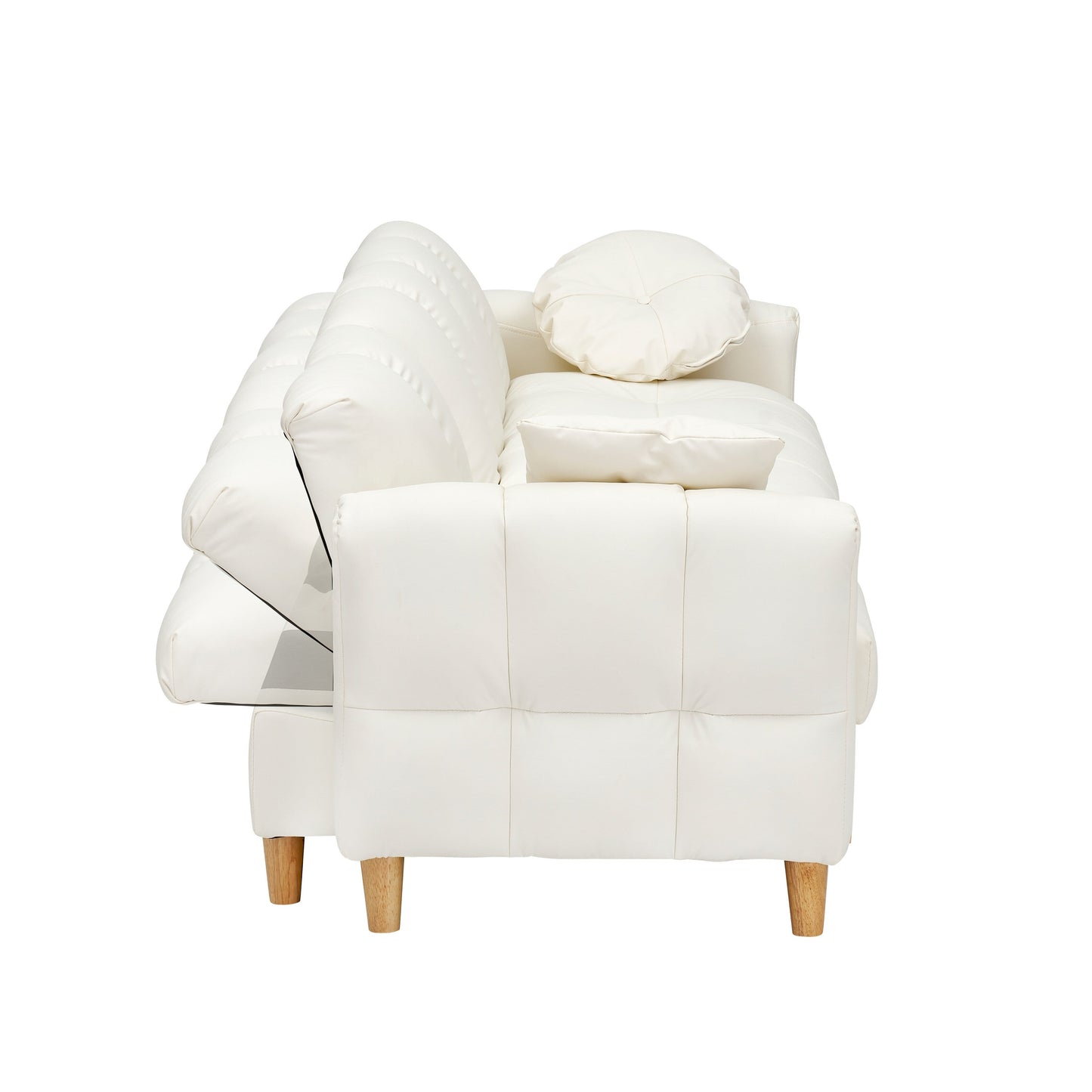 Canapé-lit 3 places rembourré moderne en tissu technique beige 84,64 avec oreillers, siège de rangement et tiroir