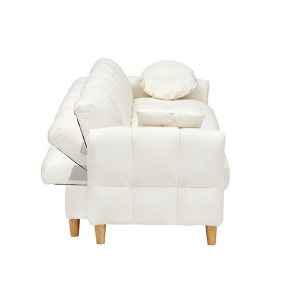 Canapé-lit 3 places rembourré moderne en tissu technique beige 84,64 avec oreillers, siège de rangement et tiroir