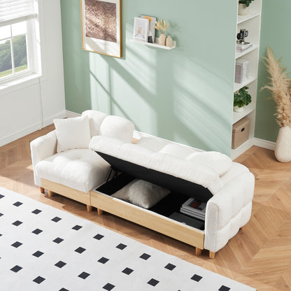 Canapé-lit 3 places rembourré beige Teddy Modern 84,64 avec oreillers, siège de rangement et tiroir