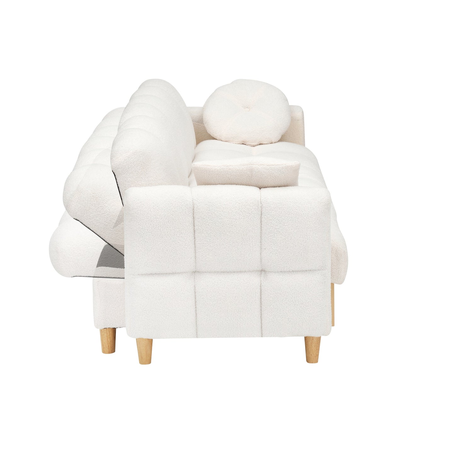 Canapé-lit 3 places rembourré beige Teddy Modern 84,64 avec oreillers, siège de rangement et tiroir