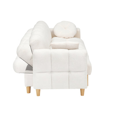 Canapé-lit 3 places rembourré beige Teddy Modern 84,64 avec oreillers, siège de rangement et tiroir