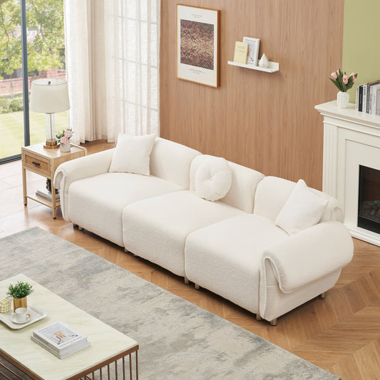 Canapé 3 places en velours beige Teddy avec coussins