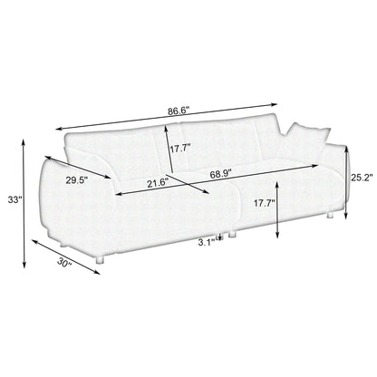 Canapé causeuse en laine beige avec quatre coussins