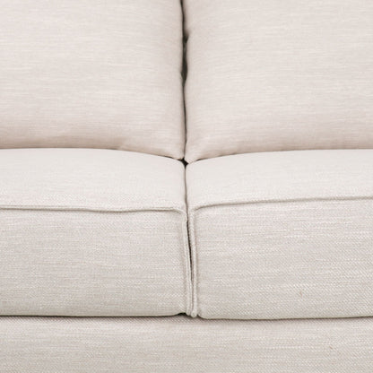 Canapé 3 places beige rembourré avec coussins et pieds en bois