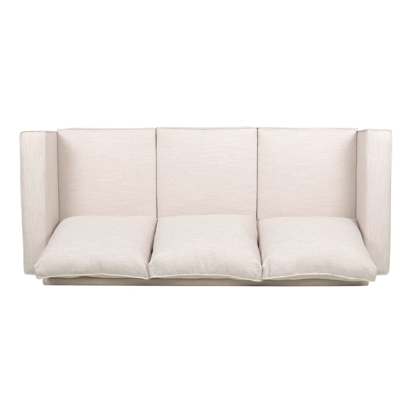 Canapé 3 places beige rembourré avec coussins et pieds en bois