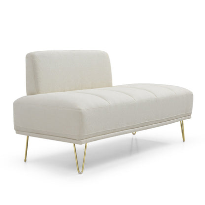 Banc causeuse rembourré beige avec pieds dorés