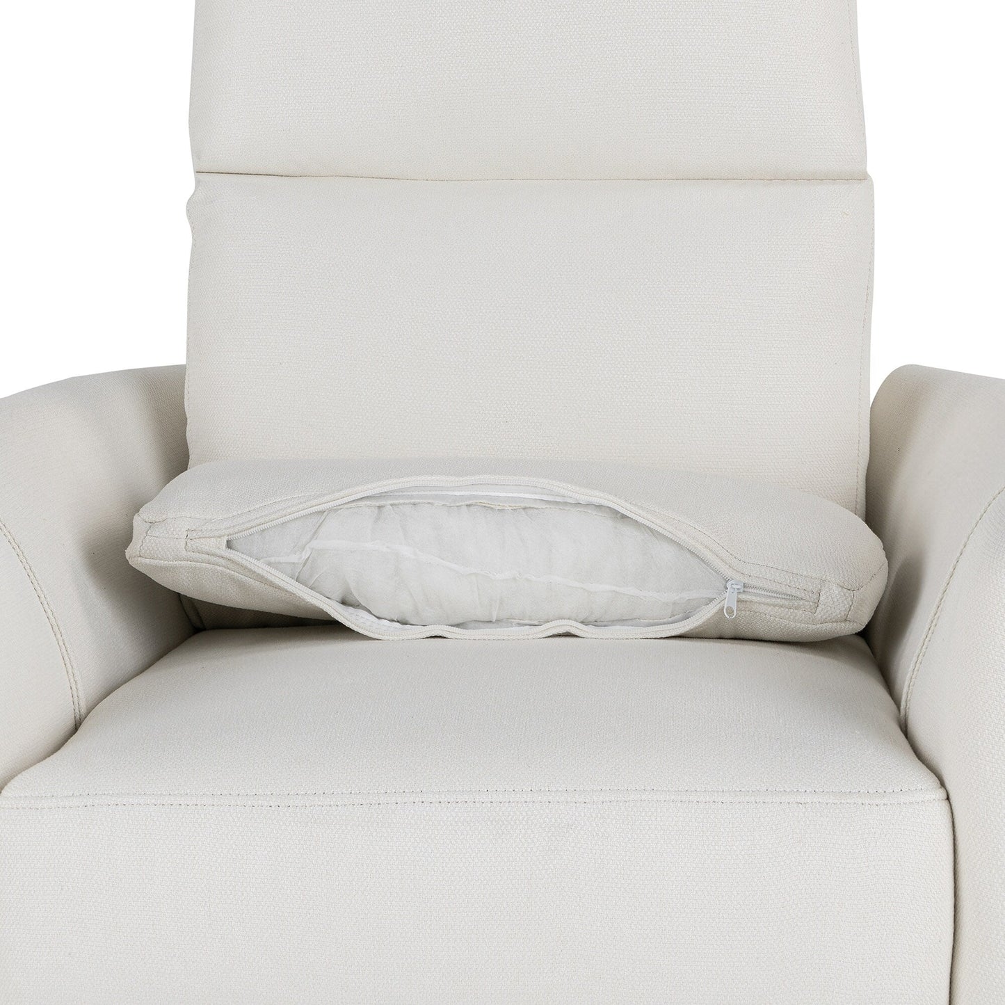 Fauteuil inclinable pivotant rembourré beige avec réglage manuel, rotation à 360° et deux coussins amovibles