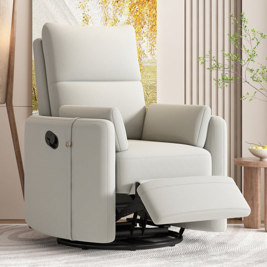 Fauteuil inclinable pivotant rembourré beige avec réglage manuel, rotation à 360° et deux coussins amovibles