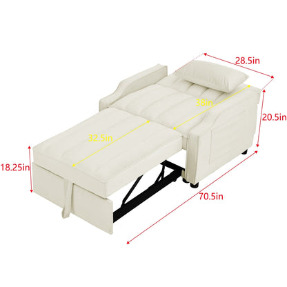 Canapé-lit simple convertible en velours beige 35,5 avec lit gigogne, poche de rangement et oreillers