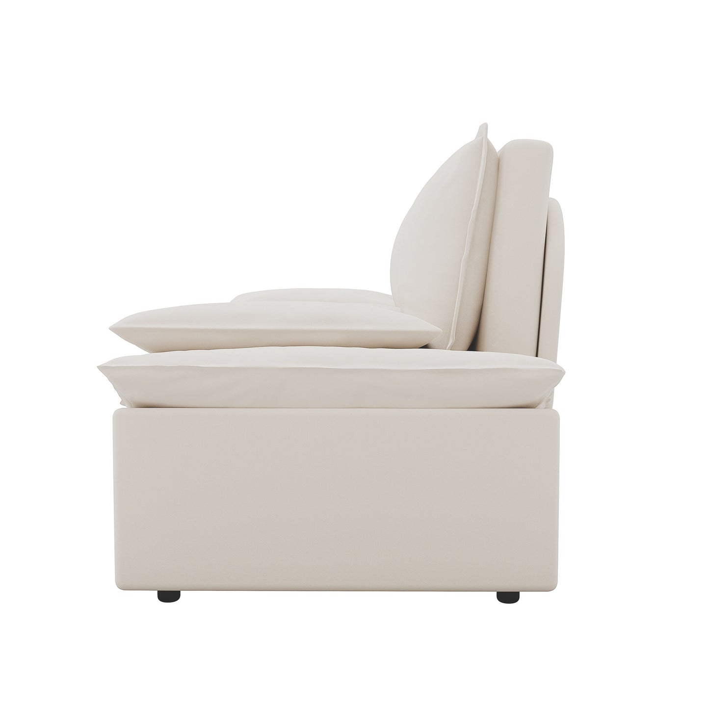 Canapé-lit gigogne en velours beige avec coussins moelleux