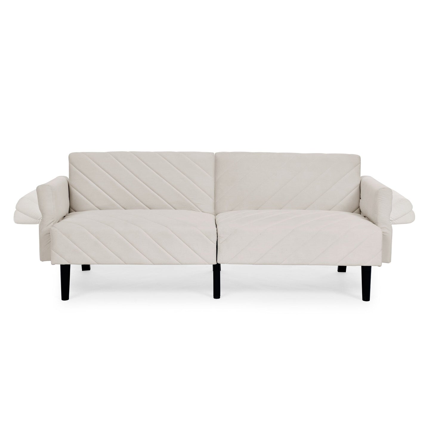 Canapé-lit futon convertible capitonné en velours beige