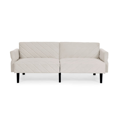 Canapé-lit futon convertible capitonné en velours beige
