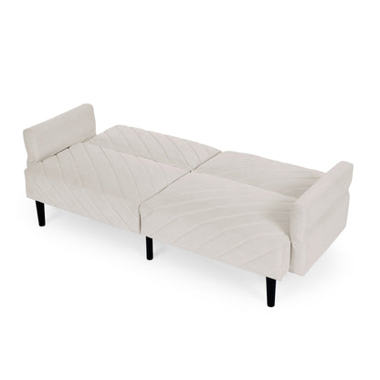 Canapé-lit futon convertible capitonné en velours beige