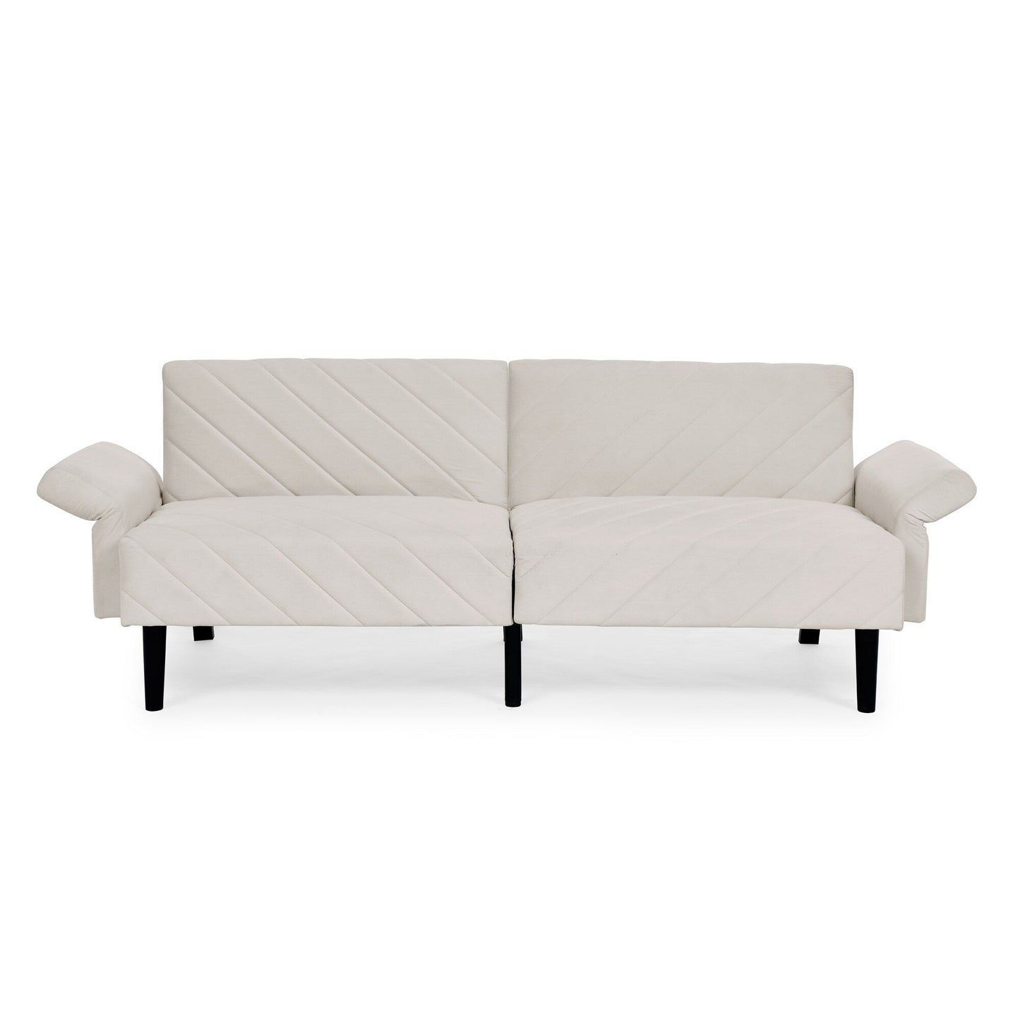 Canapé-lit futon convertible capitonné en velours beige