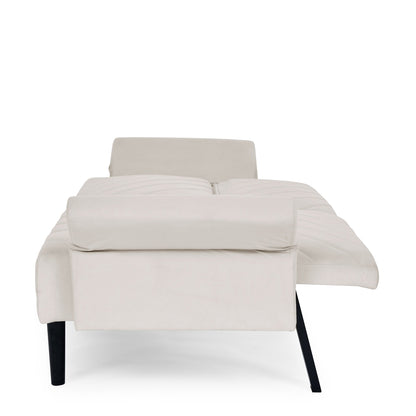 Canapé-lit futon convertible capitonné en velours beige