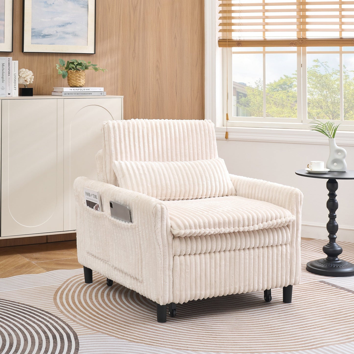 Chaise beige confortable pour petit appartement Chambre à coucher Balcon Petit canapé-lit Petit canapé paresseux Canapé avec oreiller