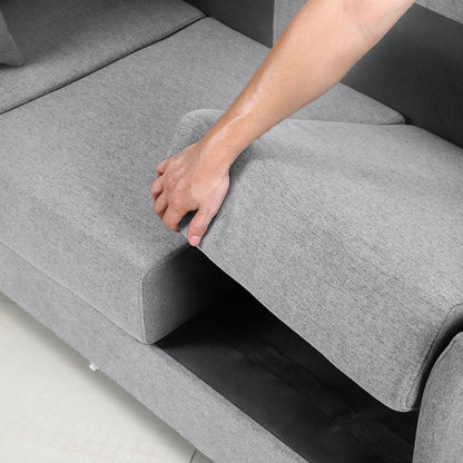 Canapé 3 places amovible en lin beige et gris avec structure en métal