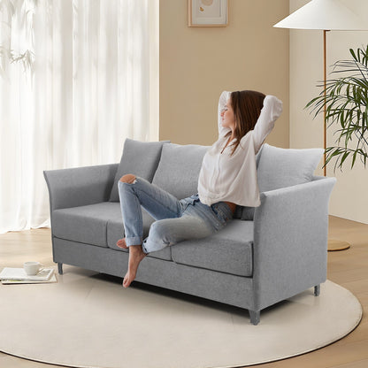 Canapé 3 places moderne en lin beige et gris, 65,55 $, avec structure en métal et coussins, pour le salon