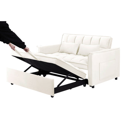 Canapé-lit convertible 3 en 1 beige et blanc moderne 55,1 cm avec dossier réglable et sac de rangement pour le salon