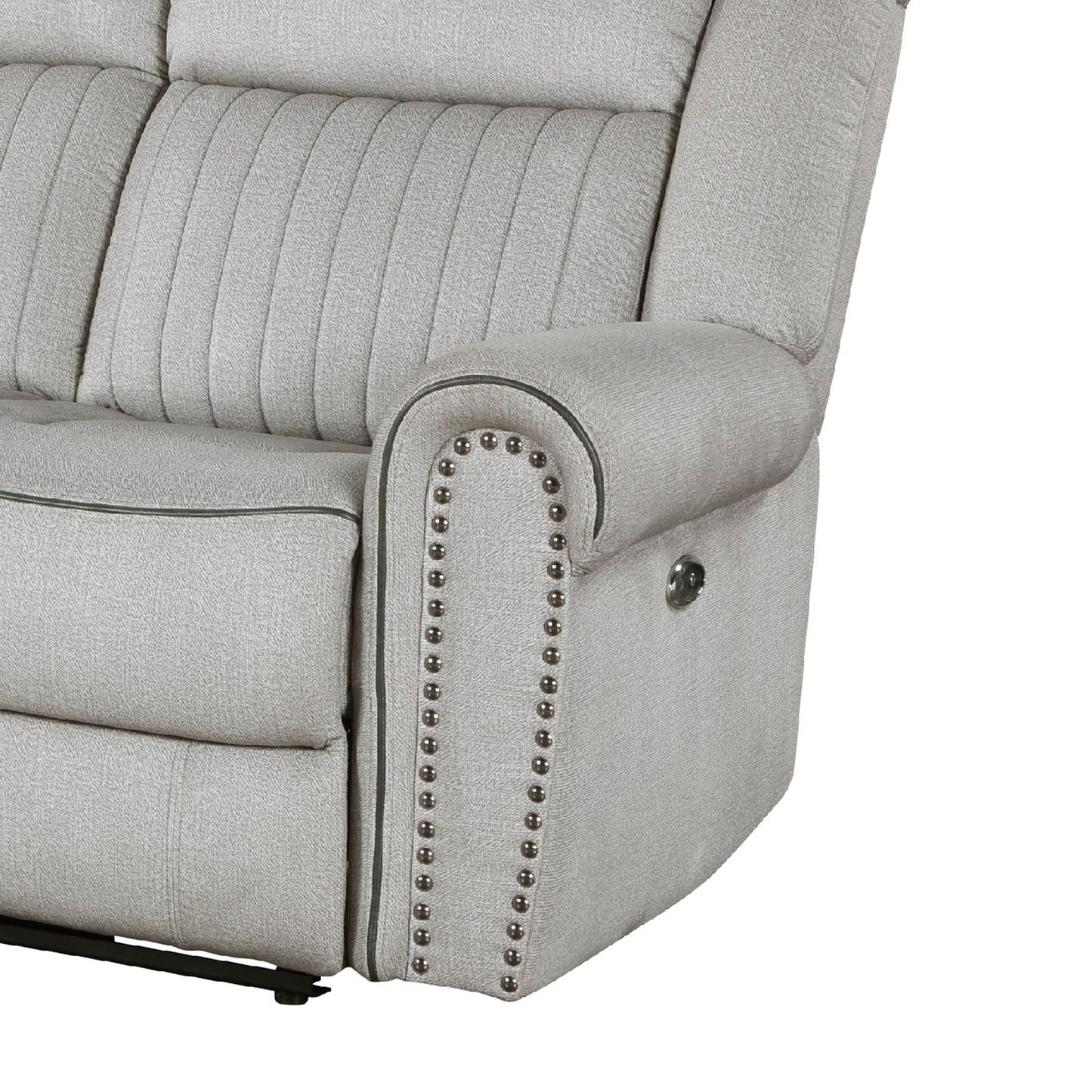 Canapé inclinable électrique Ben, 89 pouces, microfibre grise, garnitures cloutées