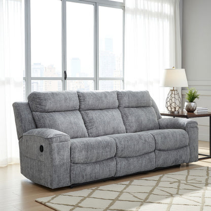 Canapé inclinable manuel Benson, polyester gris, structure en métal, 87 pouces