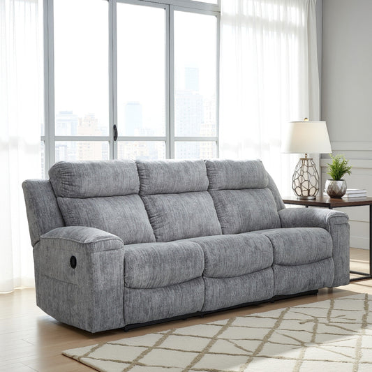 Canapé inclinable manuel Benson, polyester gris, structure en métal, 87 pouces