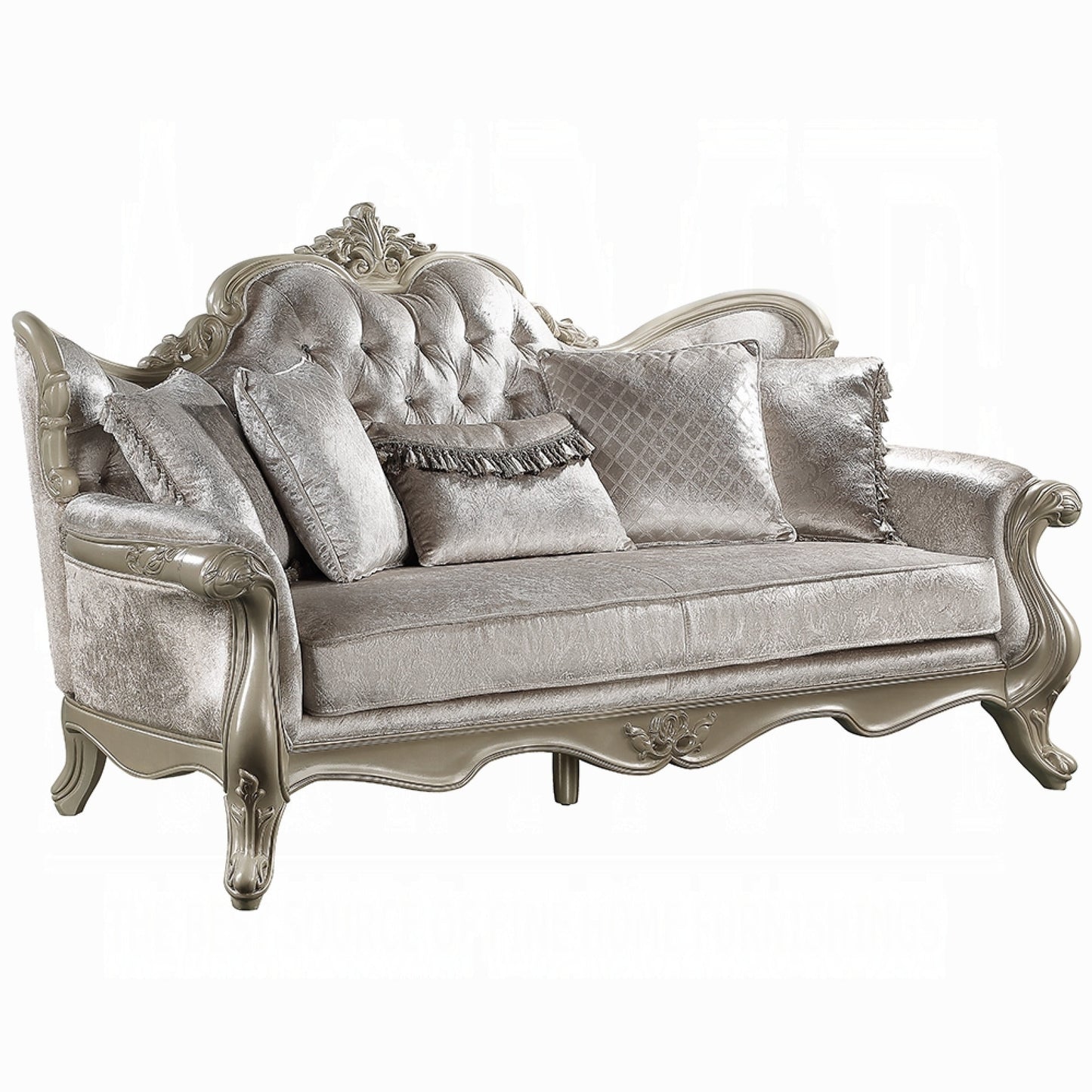 Canapé Bertha, style classique européen sculpté, beige champagne, 85 pouces