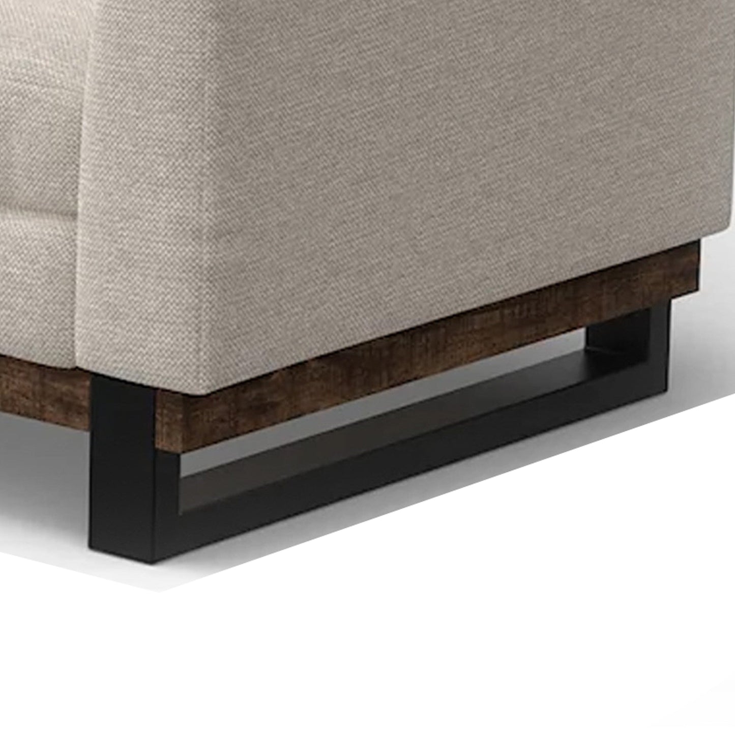 Canapé Bery, piètement moderne en pin massif, polyester beige clair doux